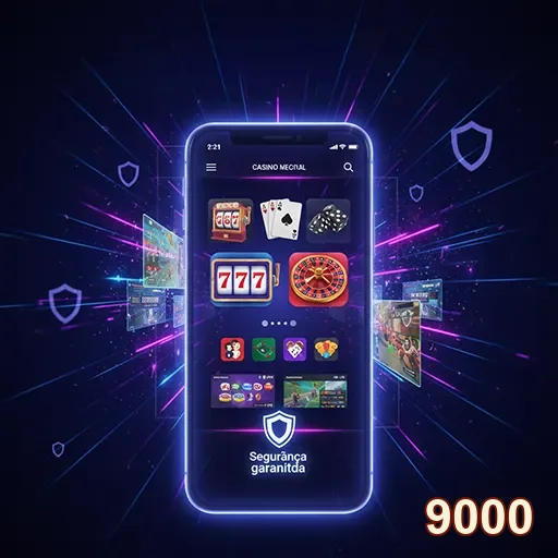 Interface móvel do casino 9000, destacando jogos e navegação intuitiva.