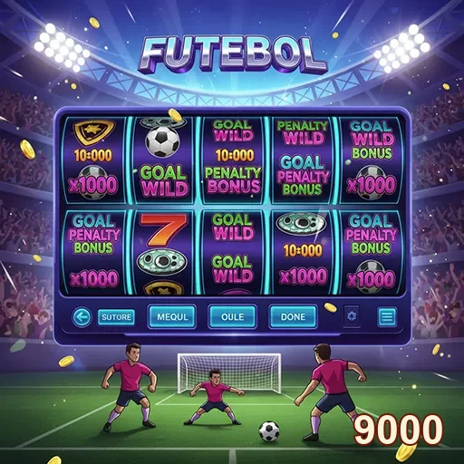 Jogo de slot com tema de futebol no site 9000, destacando gráficos vibrantes e símbolos relacionados ao esporte.